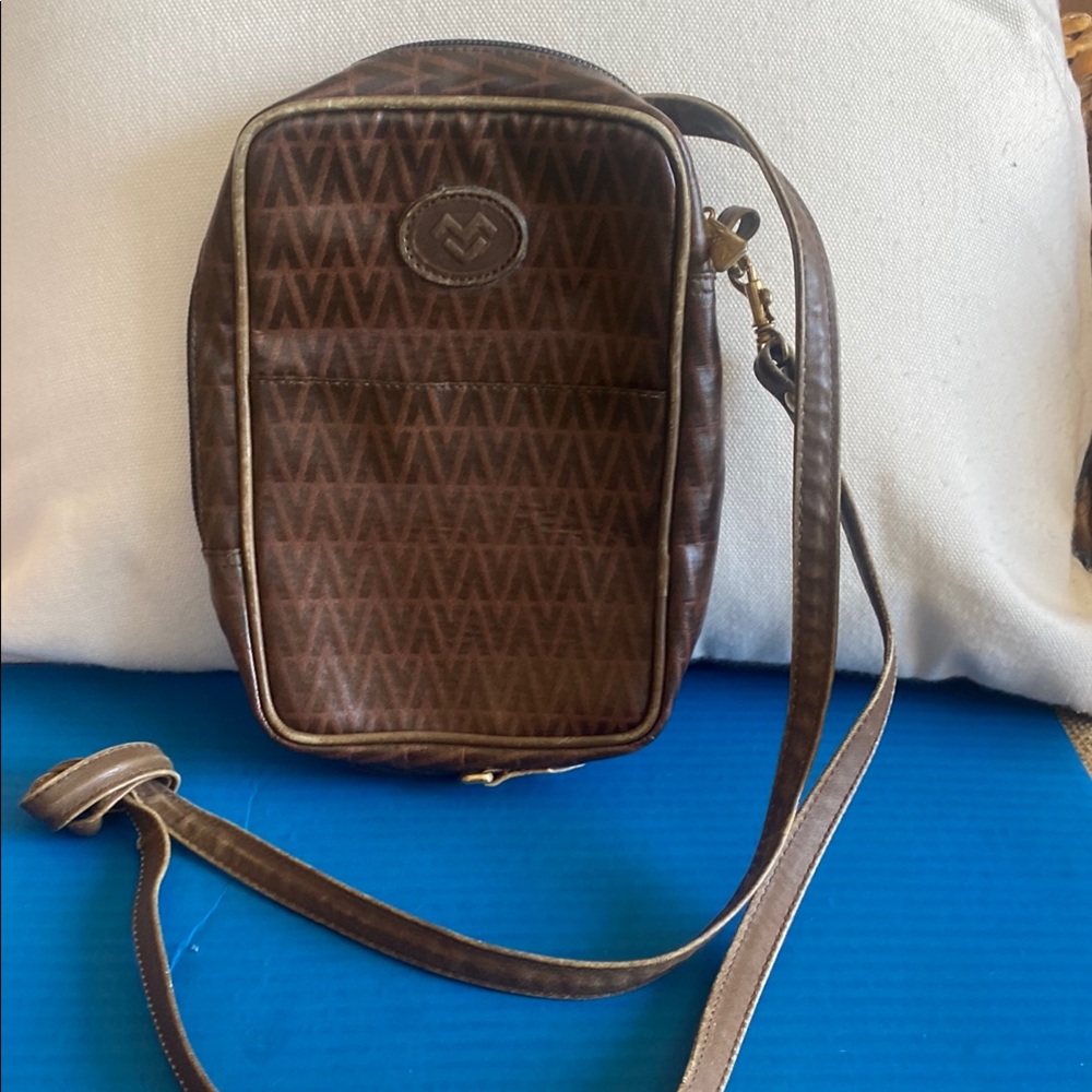Mario Valentino Brown Belt Bag with Chevron Pattern